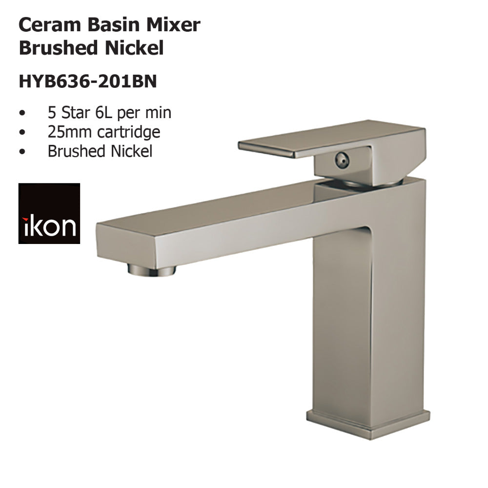 Ceram Basin Mixer Brushed Nickel HYB636-201LF-BN