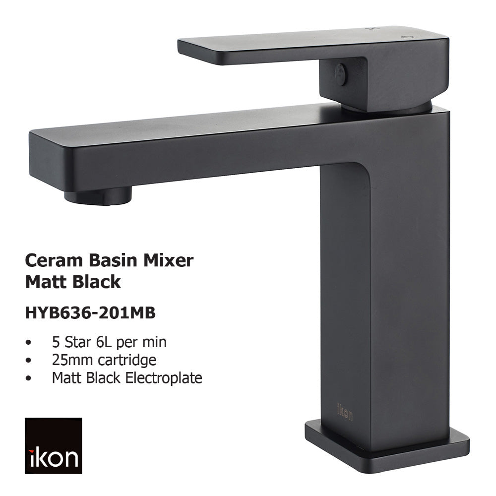 Ceram Basin Mixer Matt Black HYB636-201LF-MB