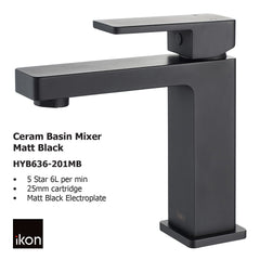 Ceram Basin Mixer Matt Black HYB636-201LF-MB
