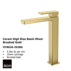 Ceram High Rise Basin Mixer Brushed Gold HYB636-202LF-BG