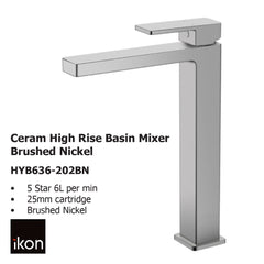 Ceram High Rise Basin Mixer Brushed Nickel HYB636-202LF-BN