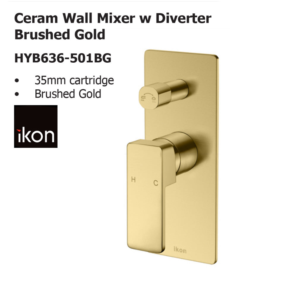 Ceram Wall Mixer With Diverter Brushed Gold HYB636-501BG