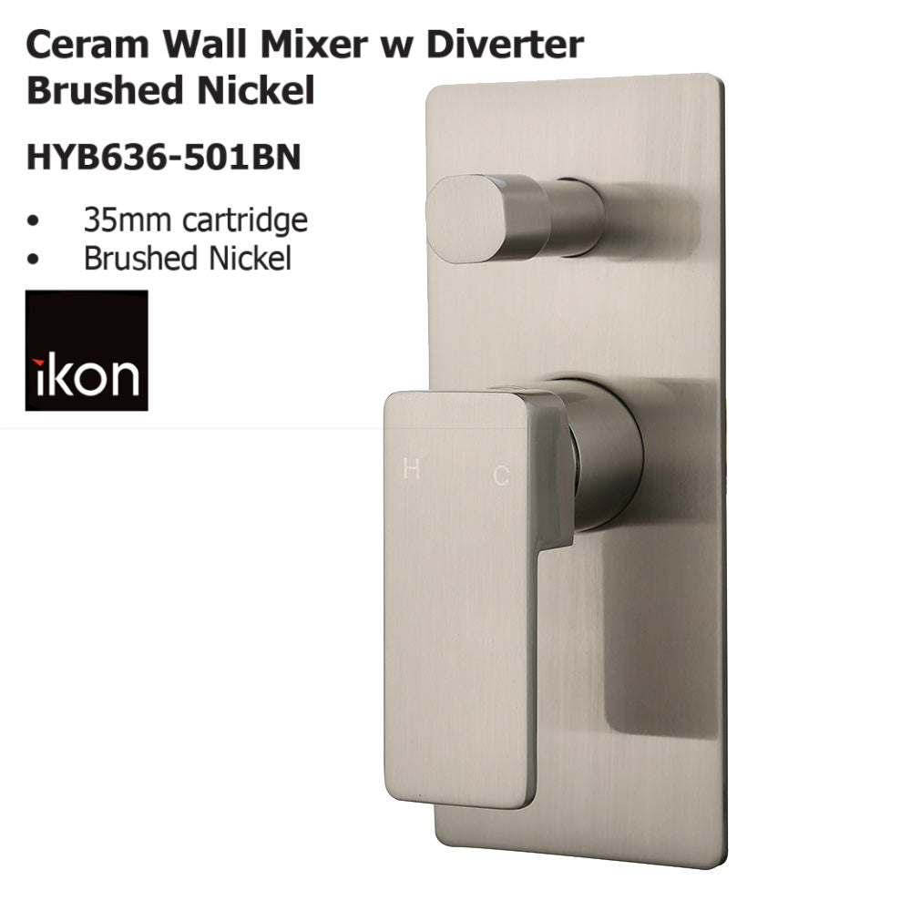 Ceram Wall Mixer with Diverter Brushed Nickel HYB636-501BN
