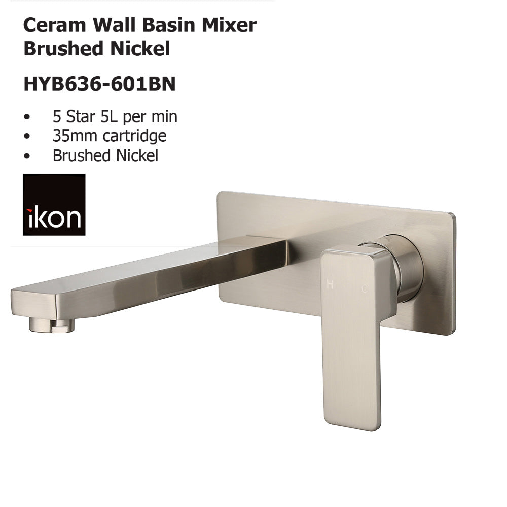 Ceram Wall Basin Mixer Brushed Nickel HYB636-601LF-BN