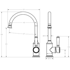 Clasico Vintage Gooseneck Sink Mixer Ceramic handler in Brushed Nickel - HYB868-101A-BN