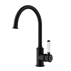 Clasico Vintage Gooseneck Sink Mixer Ceramic handler in Matt Black - HYB868-101A-MB