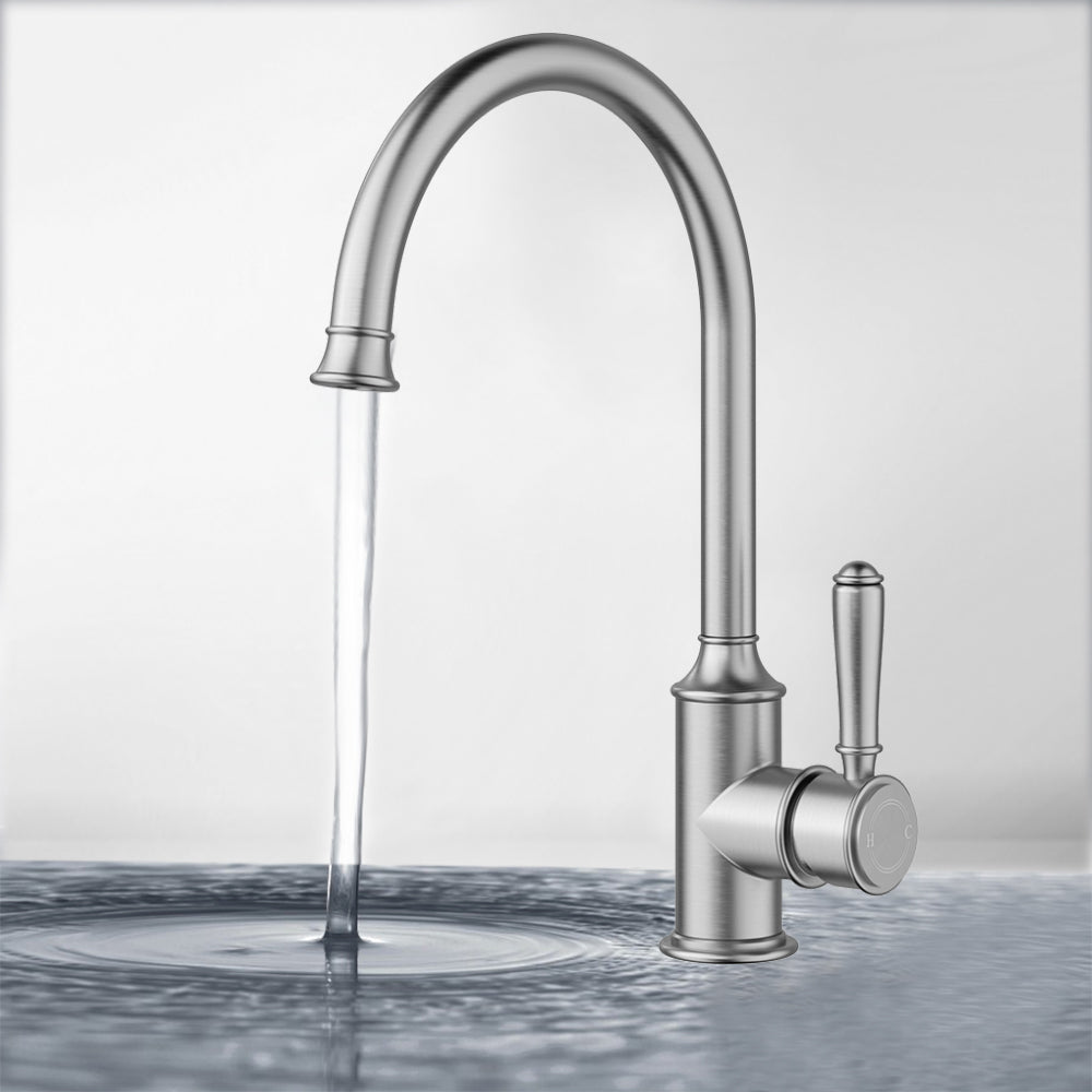 Clasico Vintage Gooseneck Sink Mixer Brushed Nickel - HYB868-101BN