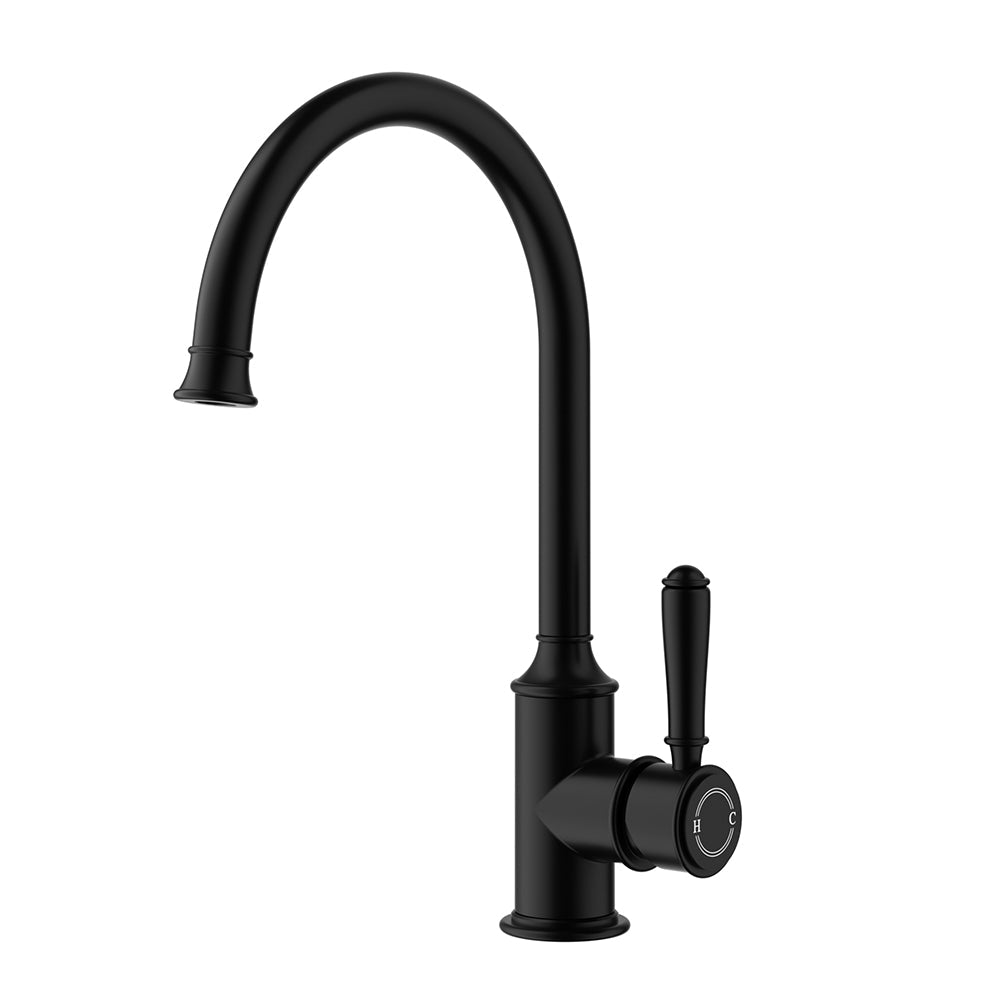 Clasico Vintage Gooseneck Sink Mixer in Matt Black - HYB868-101MB