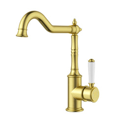 Clasico Vintage Hook Spout Sink Mixer Ceramic handle  in Brushed Gold - HYB868-102A-BG