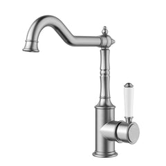 Clasico Vintage Hook Spout Sink Mixer Ceramic handle  in Brushed Nickel - HYB868-102A-BN