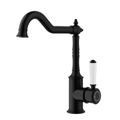 Clasico Vintage Hook Spout Sink Mixer Ceramic handle in Matt Black - HYB868-102A-MB