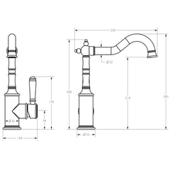 Clasico Vintage Hook Spout Sink Mixer Ceramic handle - HYB868-102A