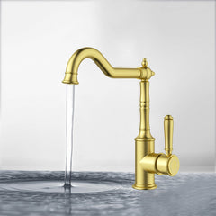 Clasico Vintage Hook Spout Sink Mixer in Brushed Gold - HYB868-102BG