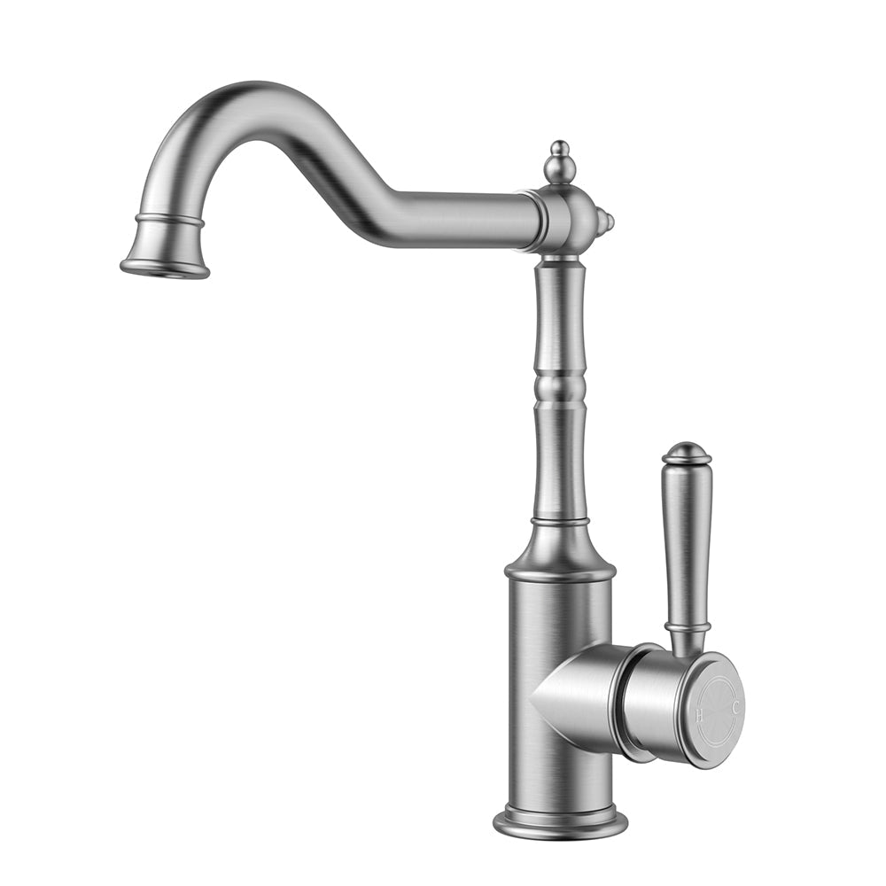 Clasico Vintage Hook Spout Sink Mixer in Brushed Nickel - HYB868-102BN