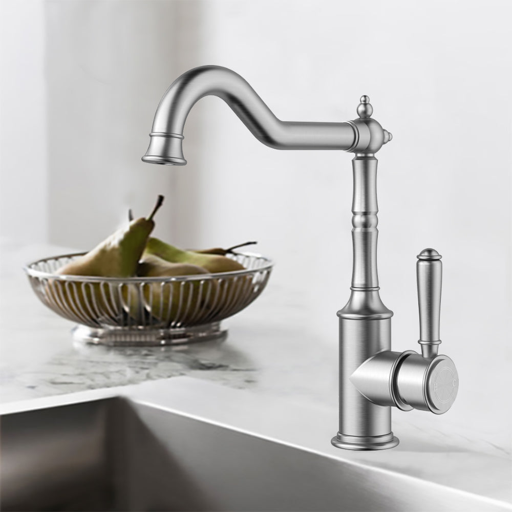 Clasico Vintage Hook Spout Sink Mixer in Brushed Nickel - HYB868-102BN