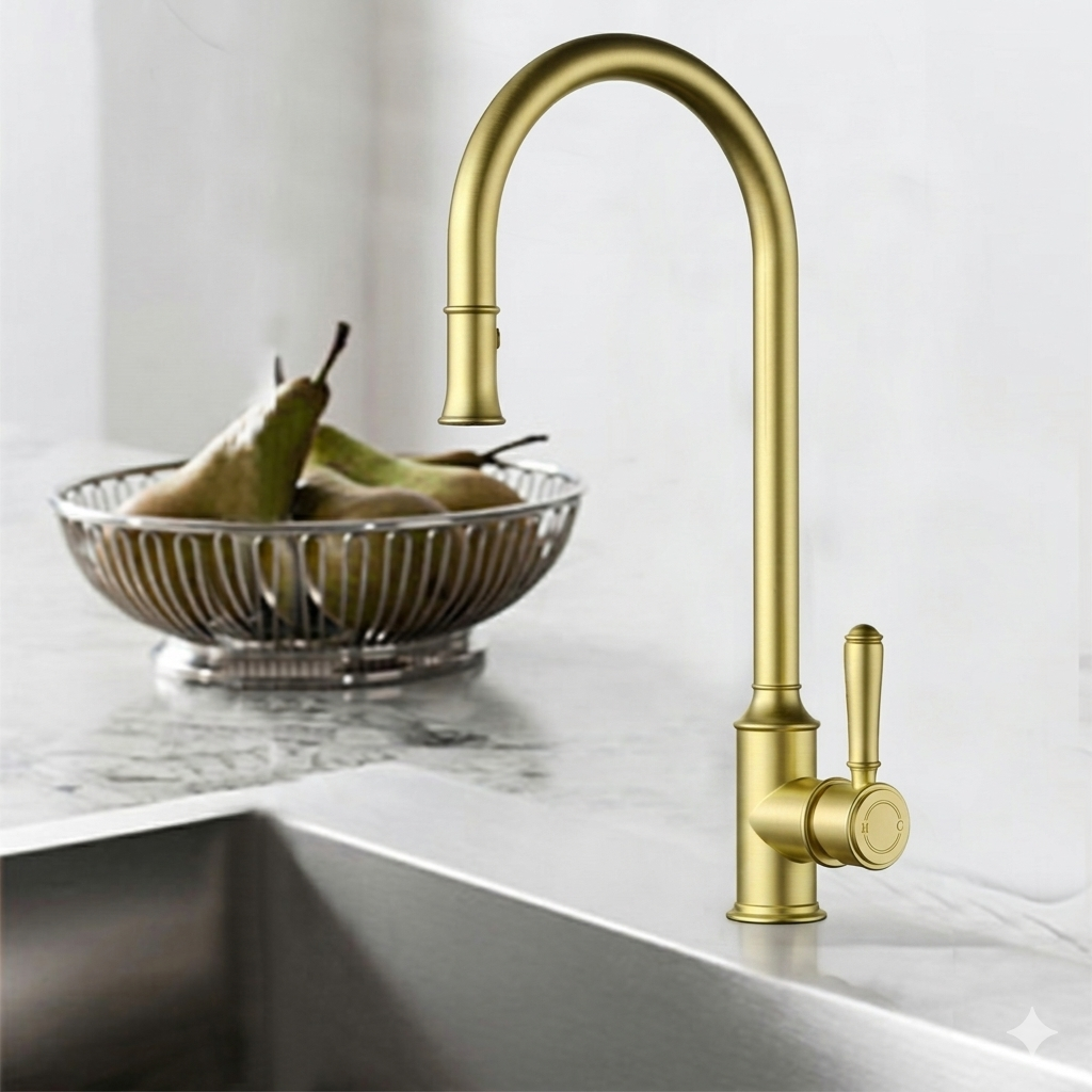 Clasico Pull Out Sink Mixer Brushed Gold HYB868-103-BG