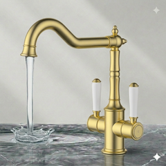 Clasico Twin Handle Gooseneck Sink Mixer Ceramic Handle HYB868-105A-BG
