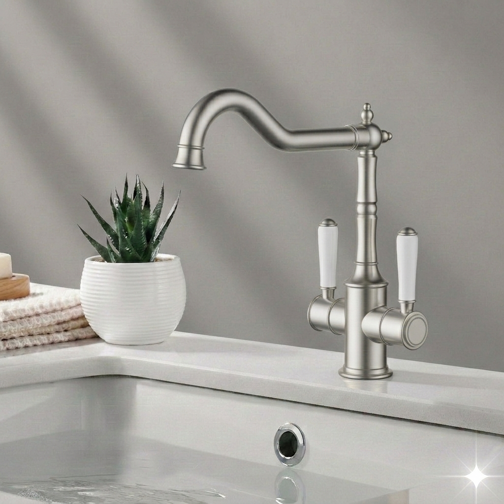 Clasico Twin Handle Gooseneck Sink Mixer Ceramic Handle HYB868-105A-BN