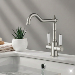 Clasico Twin Handle Gooseneck Sink Mixer Ceramic Handle HYB868-105A-BN