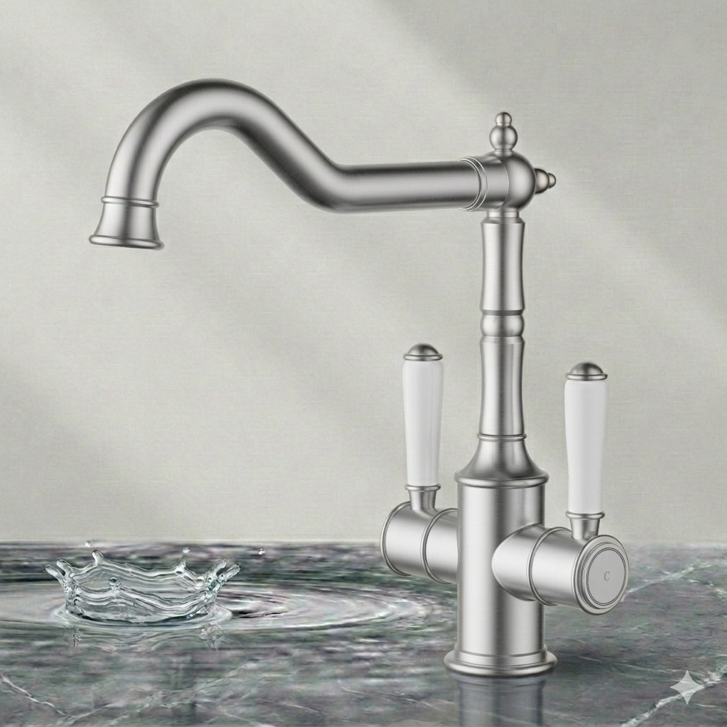 Clasico Twin Handle Gooseneck Sink Mixer Ceramic Handle HYB868-105A-BN