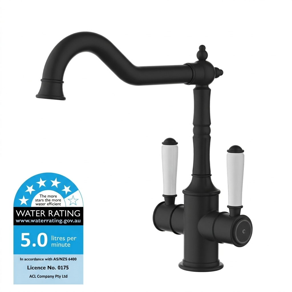Clasico Twin Handle Gooseneck Sink Mixer Ceramic Handle HYB868-105A-MB