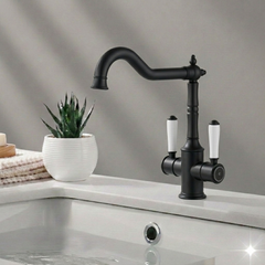 Clasico Twin Handle Gooseneck Sink Mixer Ceramic Handle HYB868-105A-MB