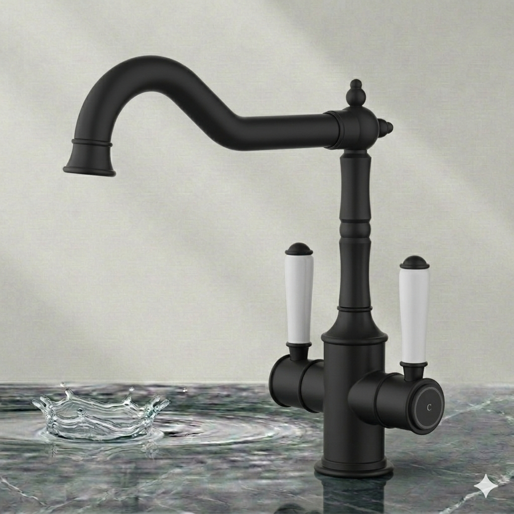 Clasico Twin Handle Gooseneck Sink Mixer Ceramic Handle HYB868-105A-MB