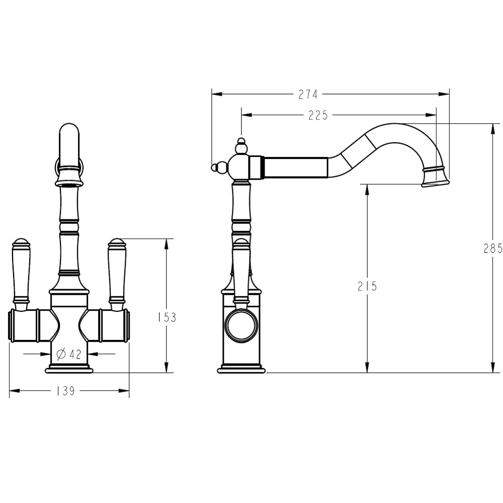 Clasico Twin Handle Gooseneck Sink Mixer Ceramic Handle HYB868-105A