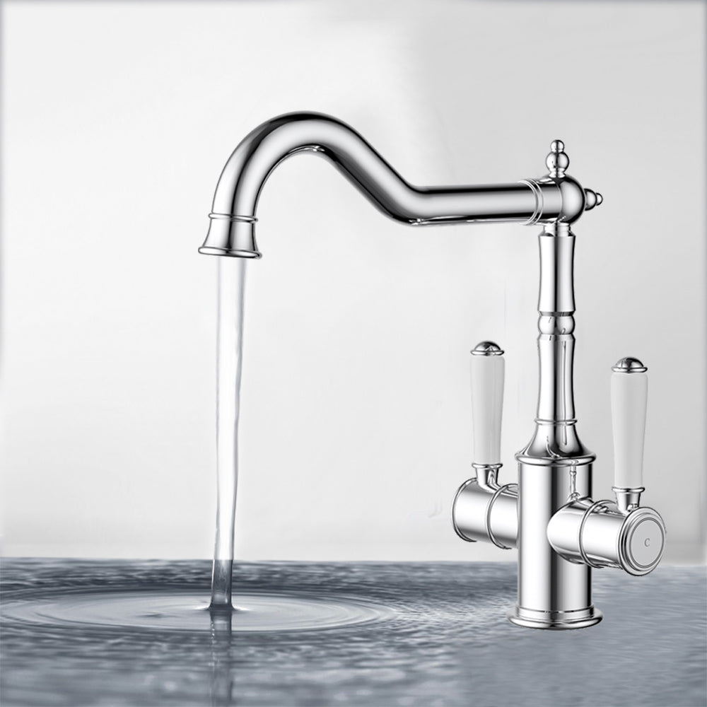 Clasico Twin Handle Gooseneck Sink Mixer Ceramic Handle HYB868-105A