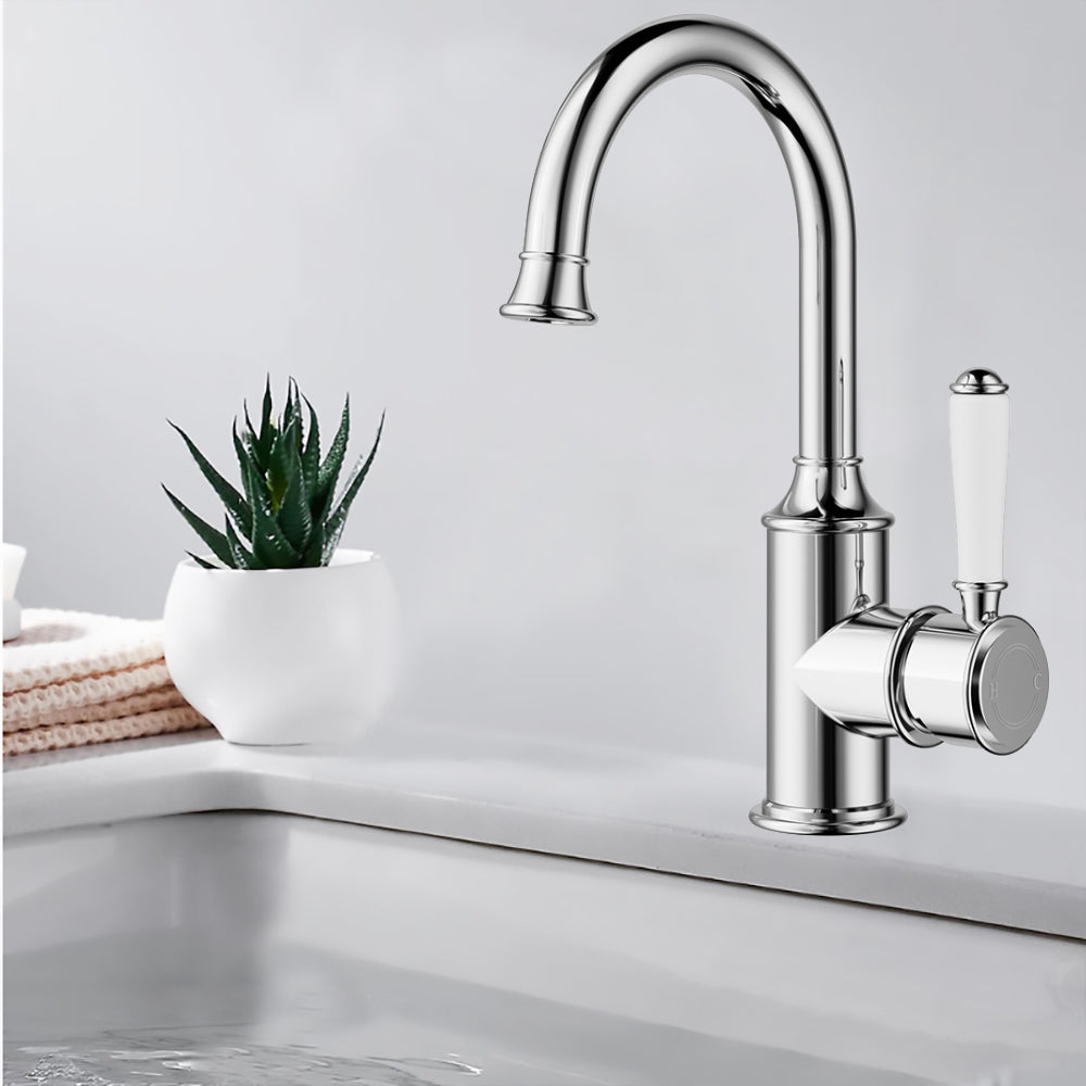 Clasico Gooseneck Basin Mixer Ceramic Handle - HYB868-201A