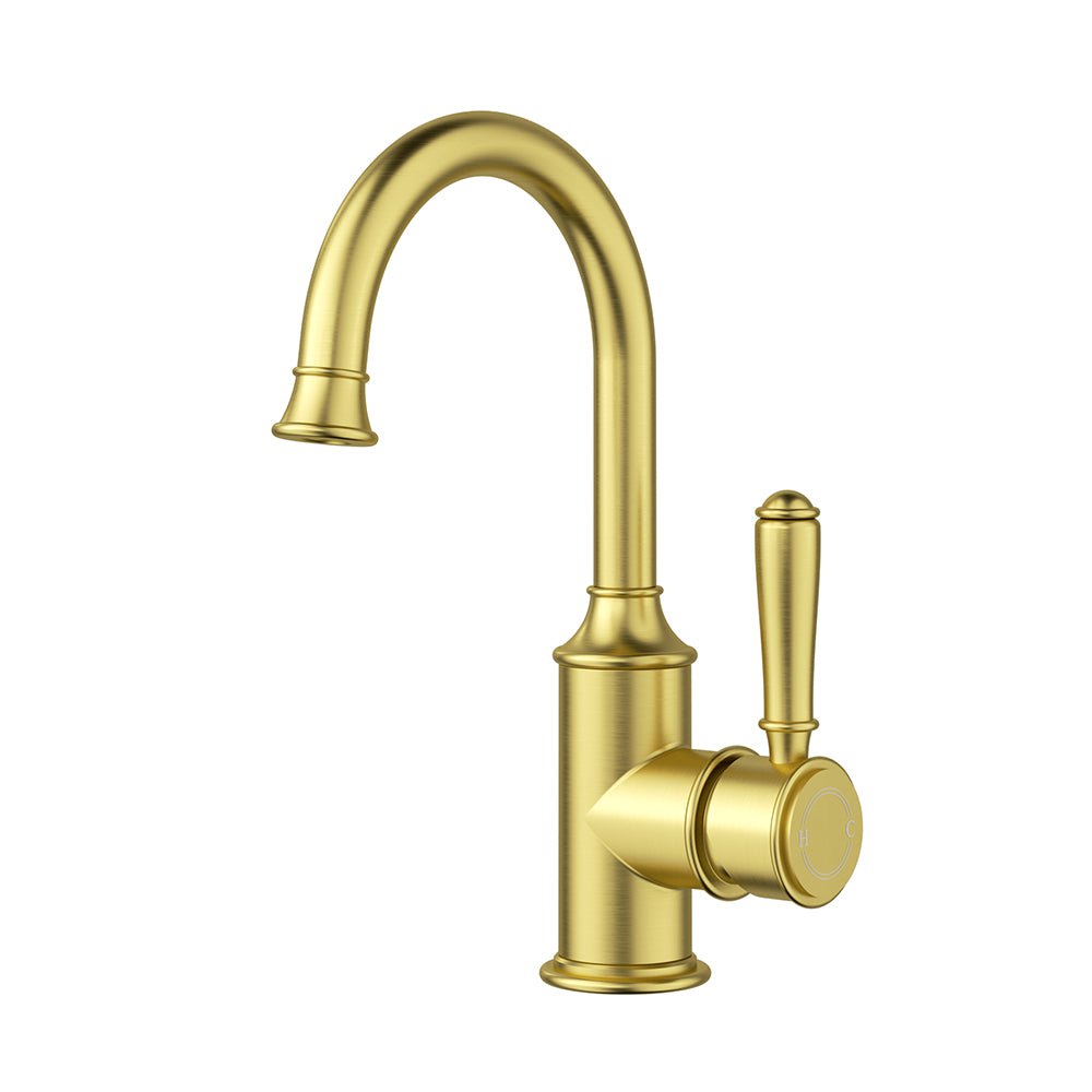 Clasico Gooseneck Basin Mixer in Brushed Gold - HYB868-201BG