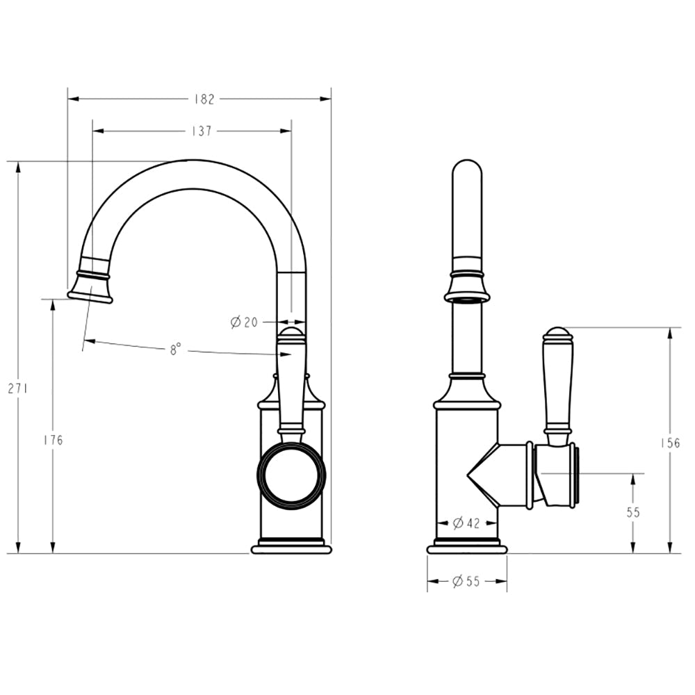 Clasico Gooseneck Basin Mixer in Brushed Nickel - HYB868-201BN