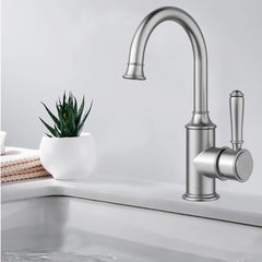 Clasico Gooseneck Basin Mixer in Brushed Nickel - HYB868-201BN