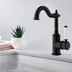 Clasico Basin Mixer with Ceramic White Handle Matte Black - HYB868-202A-MB