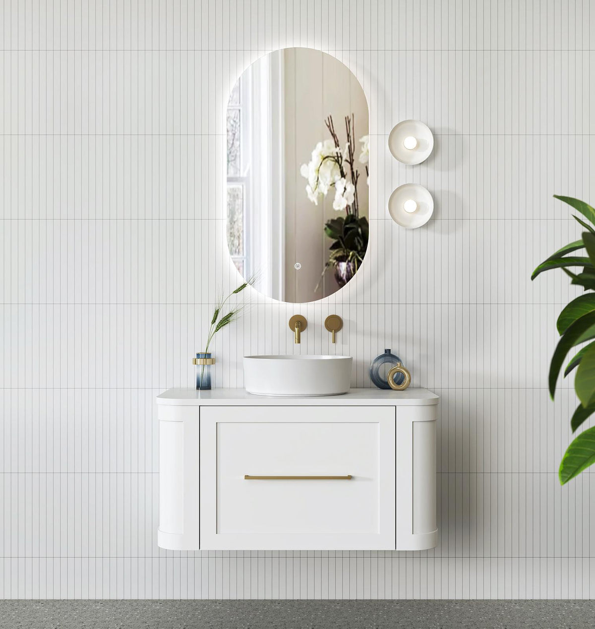Curved Shaker Wall Hung Matt White Vanity Unit 900mm WH24221-900_MW