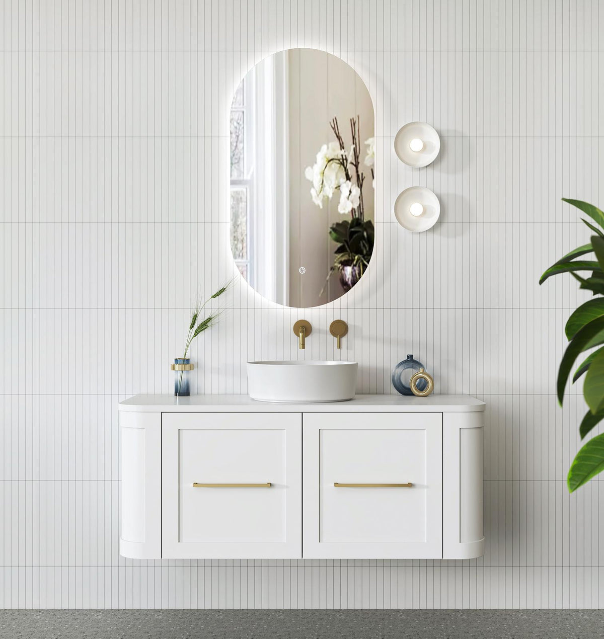 Curved Shaker Wall Hung Matt White Vanity Unit 1200mm WH24221_1200_MW