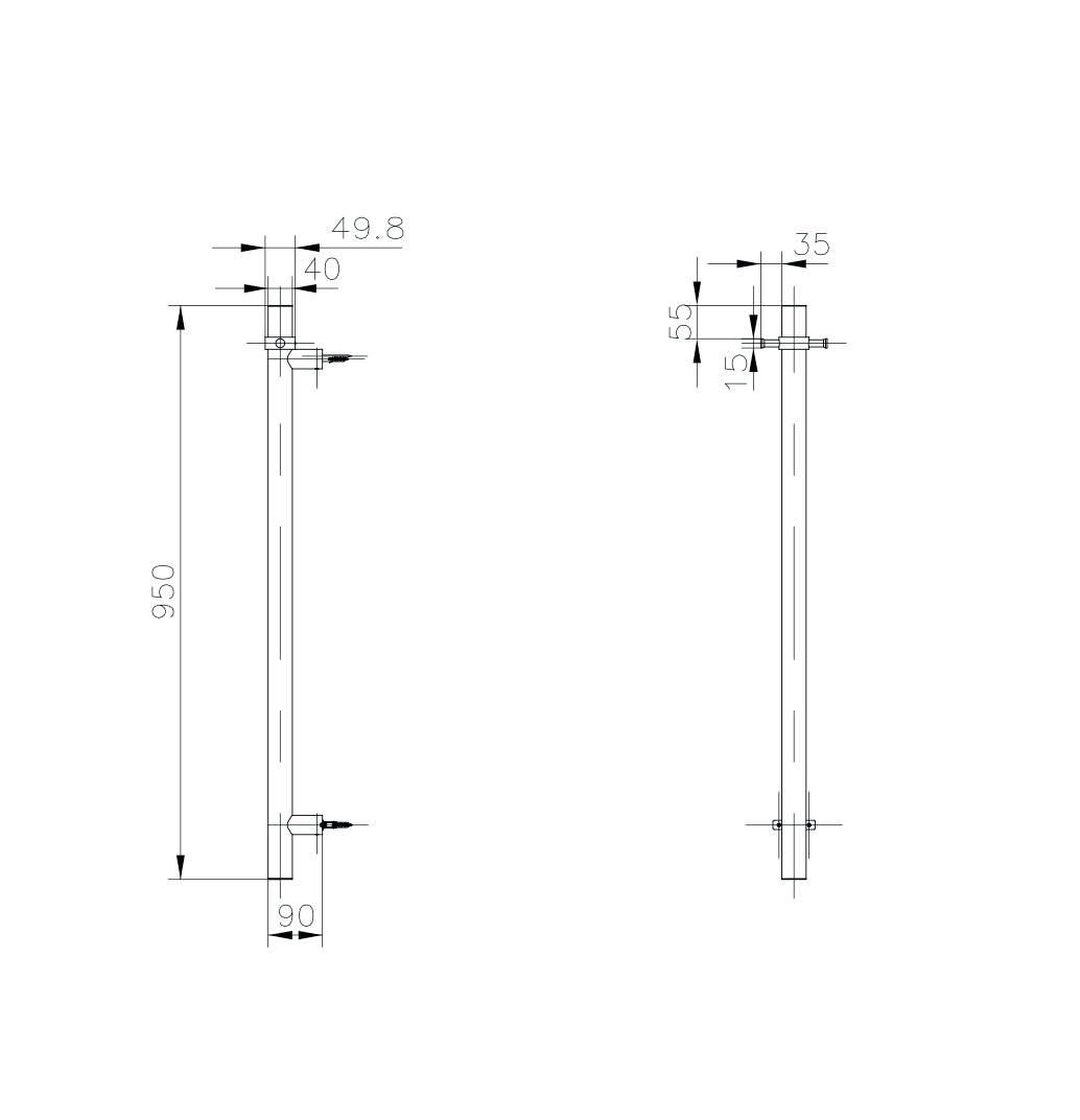 Allegra T-Bar Vertical Heated Towel Rail JY-12V-RVHT-BG