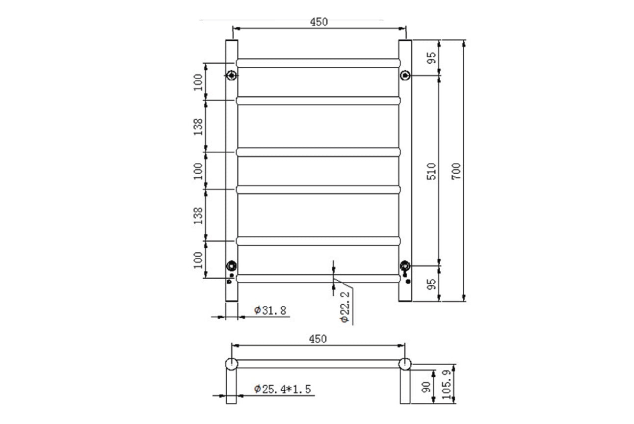 Allegra 6 Bar Heated Towel Rail JY-3310-CH
