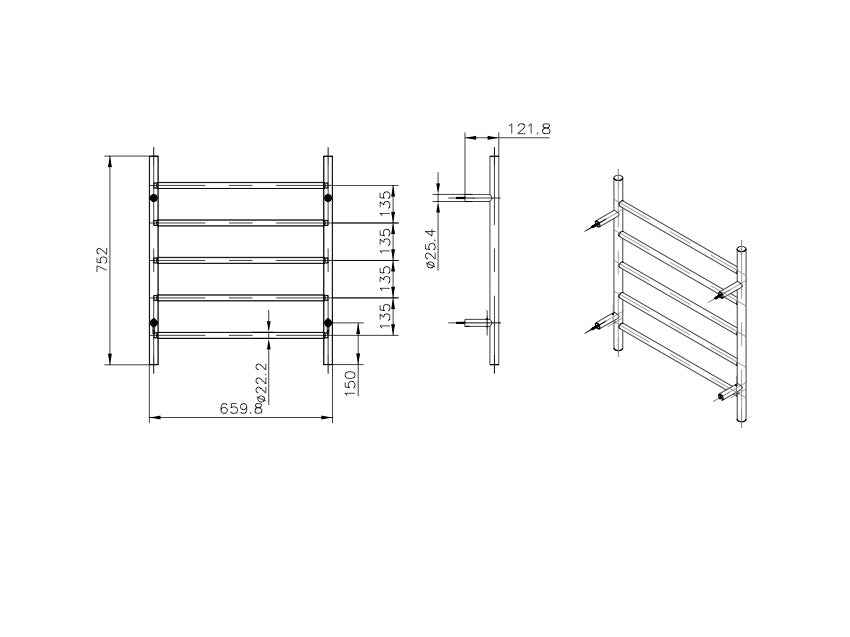 Avid 5 Bar Heated Towel Rail JY-R500-GM