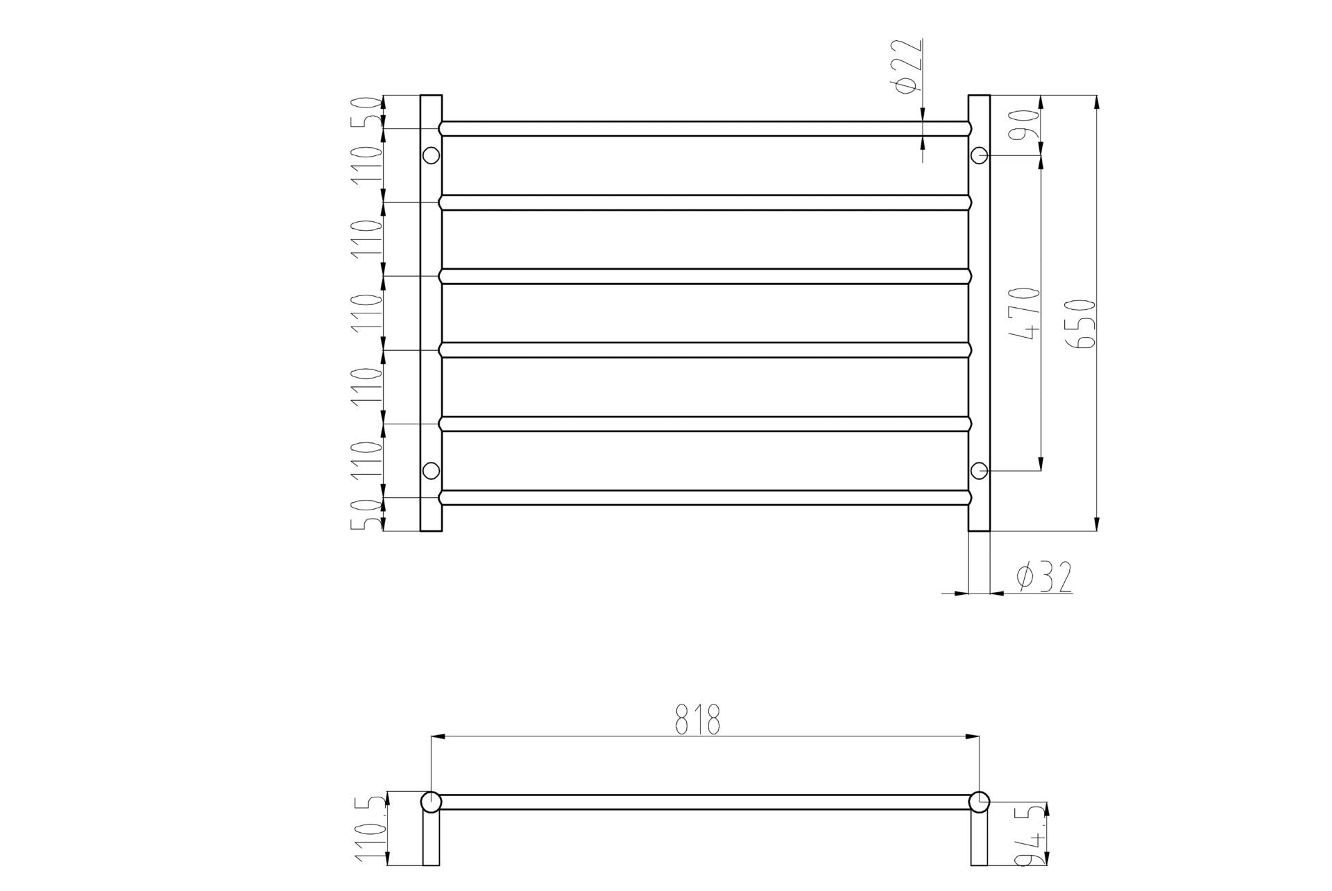 Allegra 6 Bar Wide Heated Towel Rail JY-3306-CH