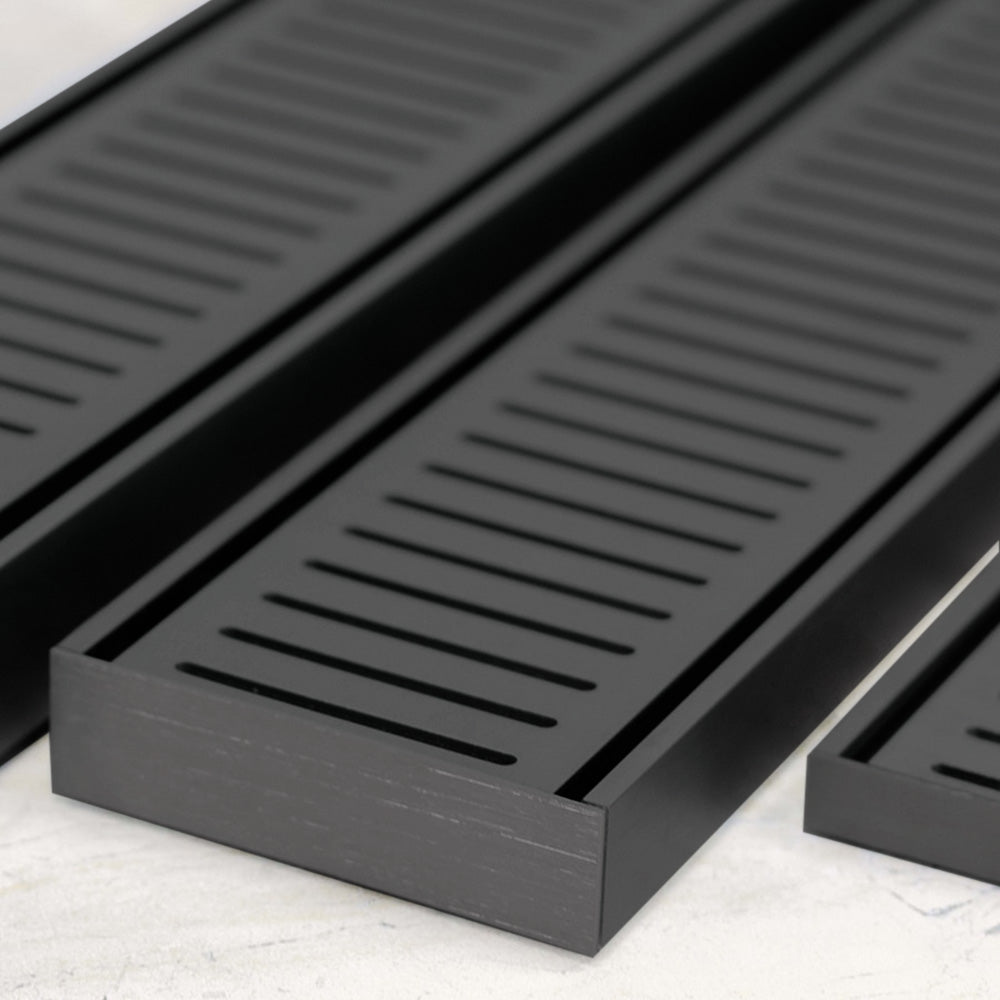 Custom Made Slimline Shower Grate Drain Matt Black 300-3000x100x21mm