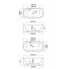 1700mm Alaska Corner Freestanding Bath
