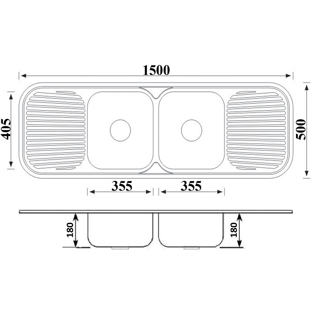 Cora Double Bowl & Double Drainer Kitchen Sink 1500 x 500mm P-1500