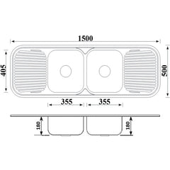 Cora Double Bowl & Double Drainer Kitchen Sink 1500 x 500mm P-1500