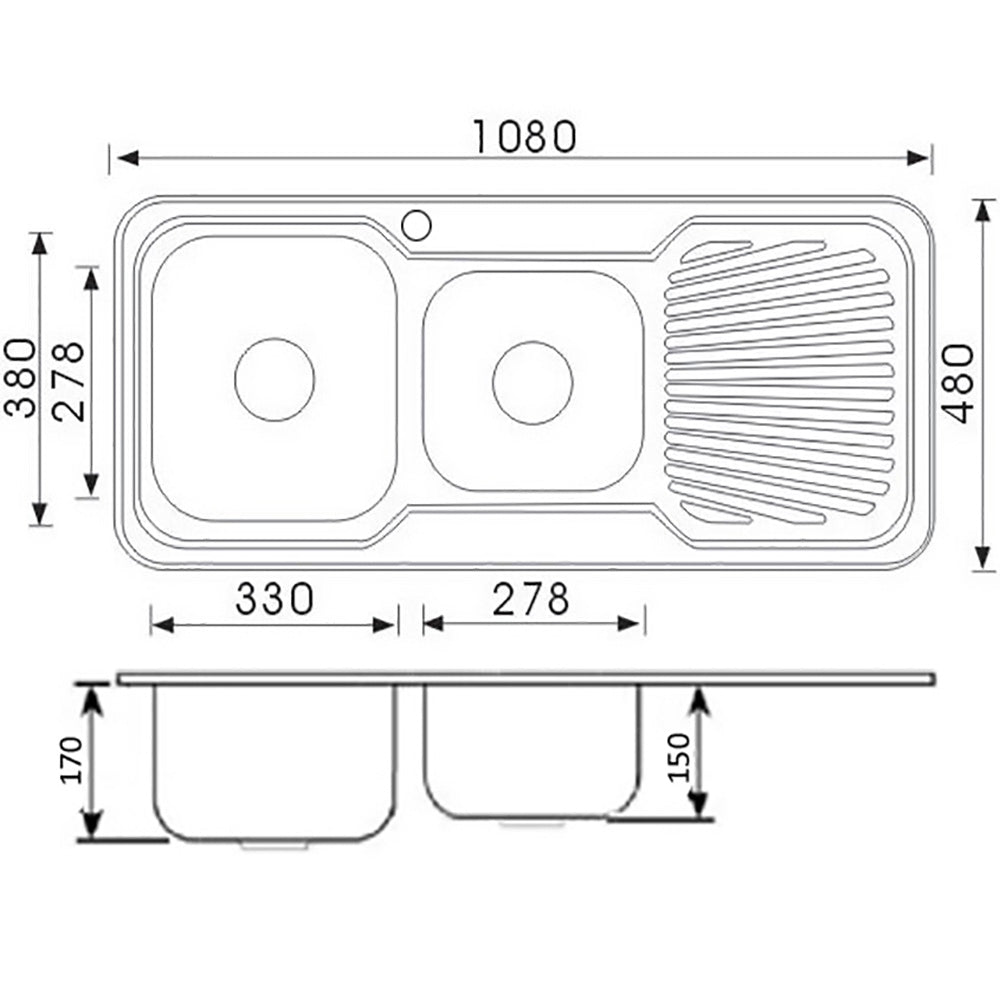 Cora 1 & 3/4 Bowl & Single Drainer Kitchen Sink 1080 x 480mm P1080LHB