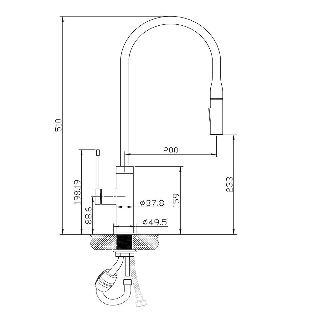 Aziz Pull out Sink Mixer in Matt Black/Chrome PCC1002MB/C