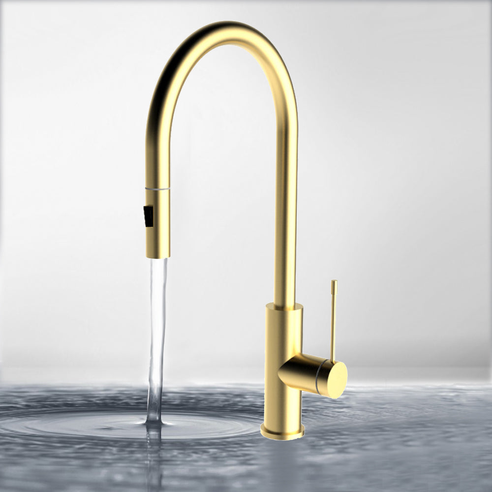 Aziz-II Sink Mixer Pull Out Brushed Gold - PCC1003BG