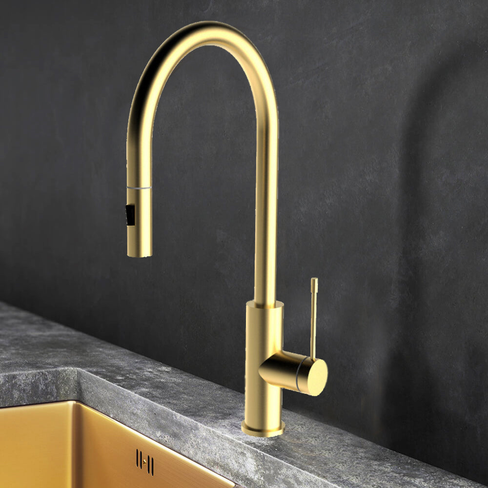 Aziz-II Sink Mixer Pull Out Brushed Gold - PCC1003BG