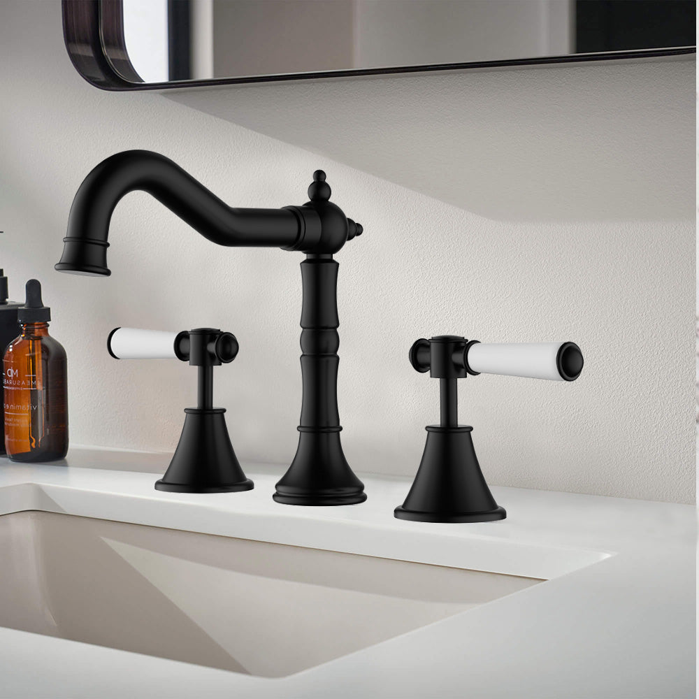 Clasico Vintage Basin Set Ceramic Handle in Matt Black - PCK90NZ04ALF-MB