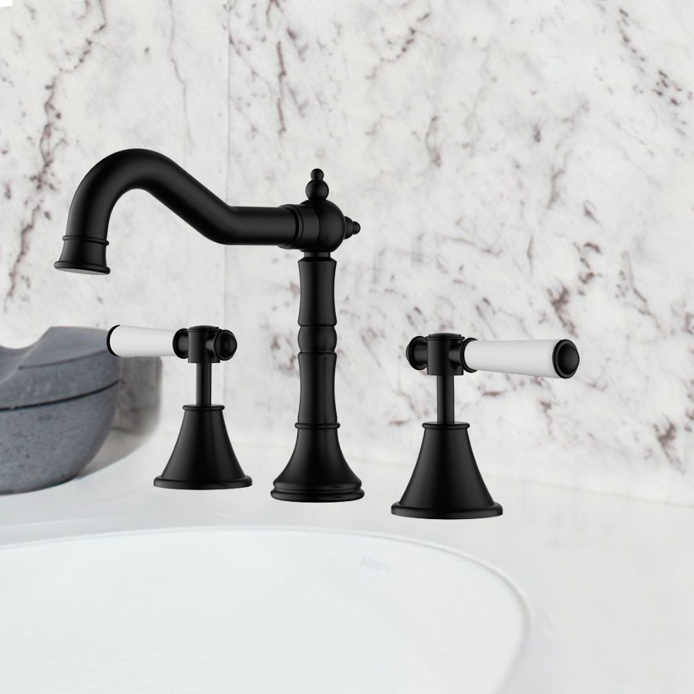 Clasico Vintage Basin Set Ceramic Handle in Matt Black - PCK90NZ04ALF-MB